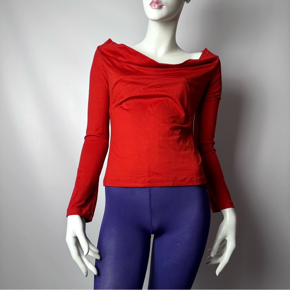 Vergotis Red Drape Off The Shoulder Lycra Spandex Long Sleeve Top VINTAGE